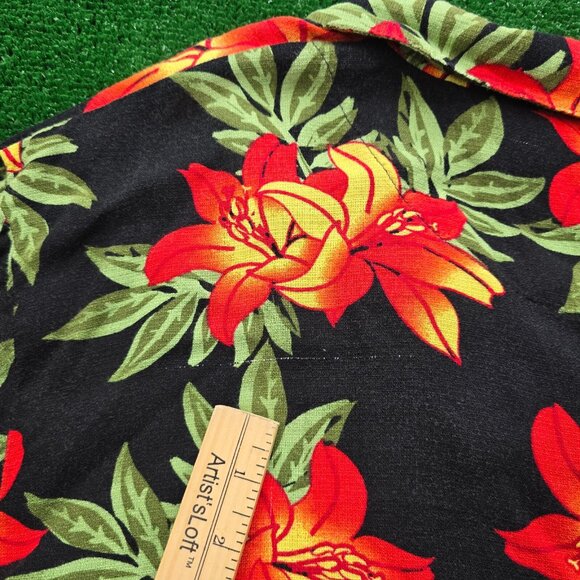 Island Shores Hawaiian Shirt Mens 2XL Black Red Floral Button Up Tropical Camp - Picture 8 of 9